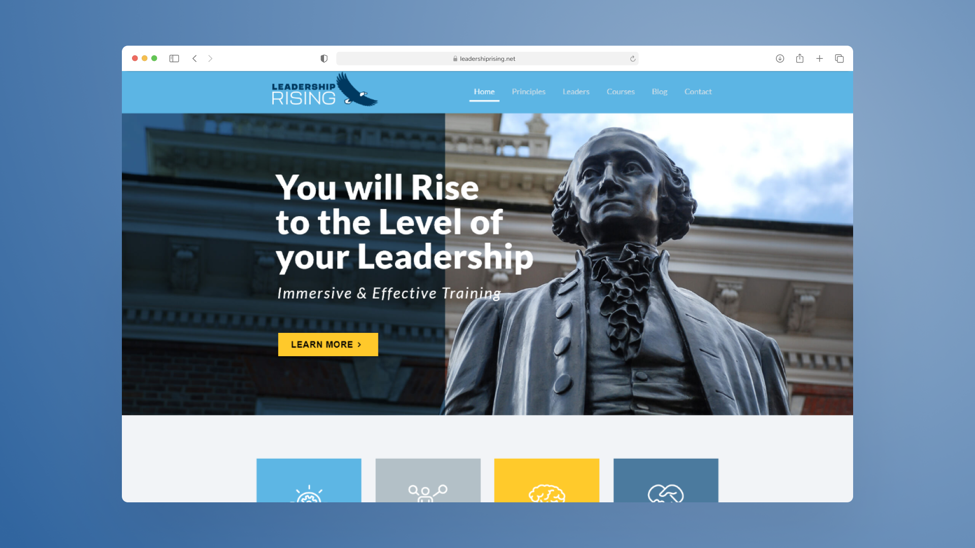 A screenshot of the home page of Leadership Rising.