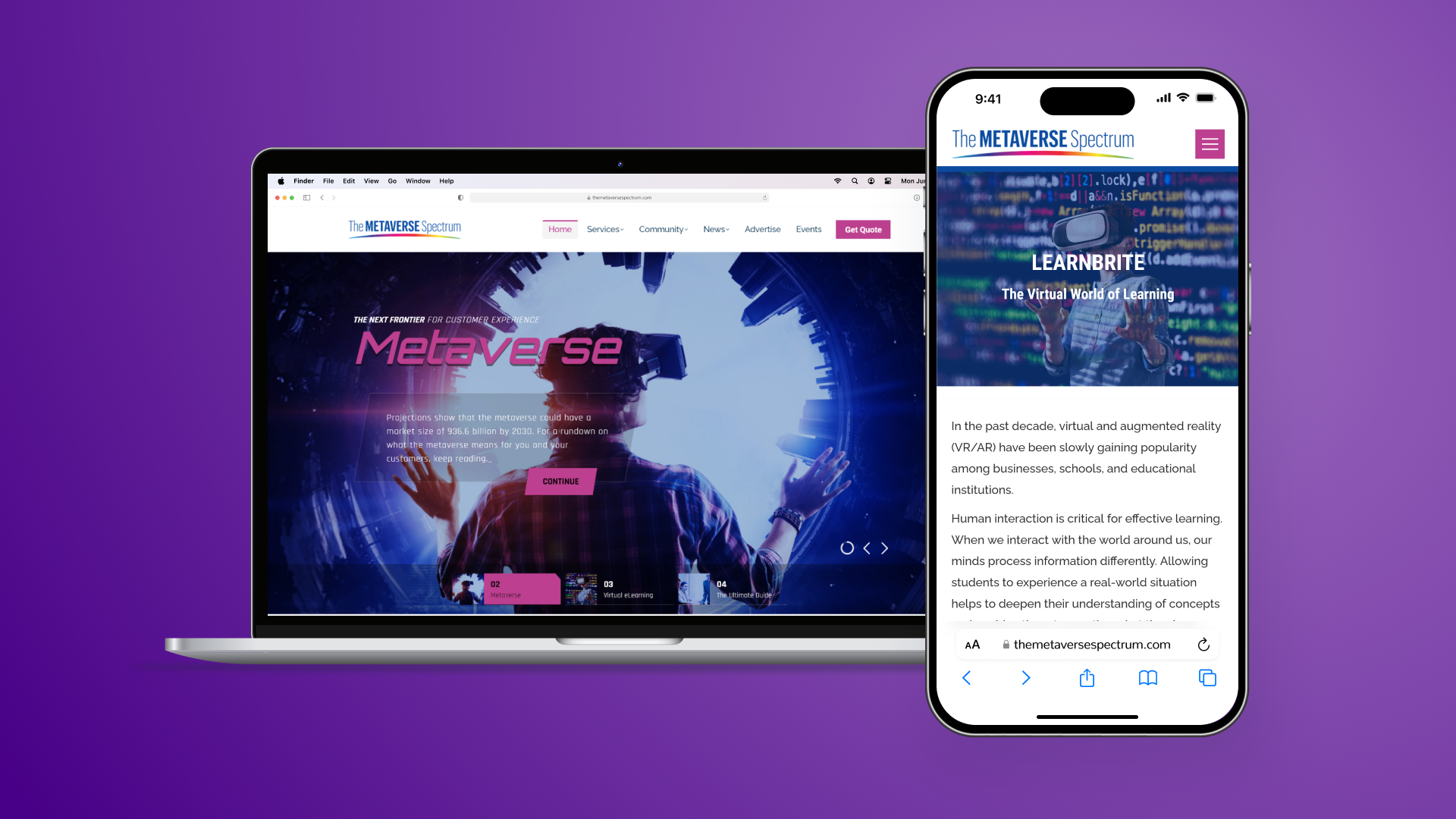 A mobile and desktop screenshot of The Metaverse Spectrum website.