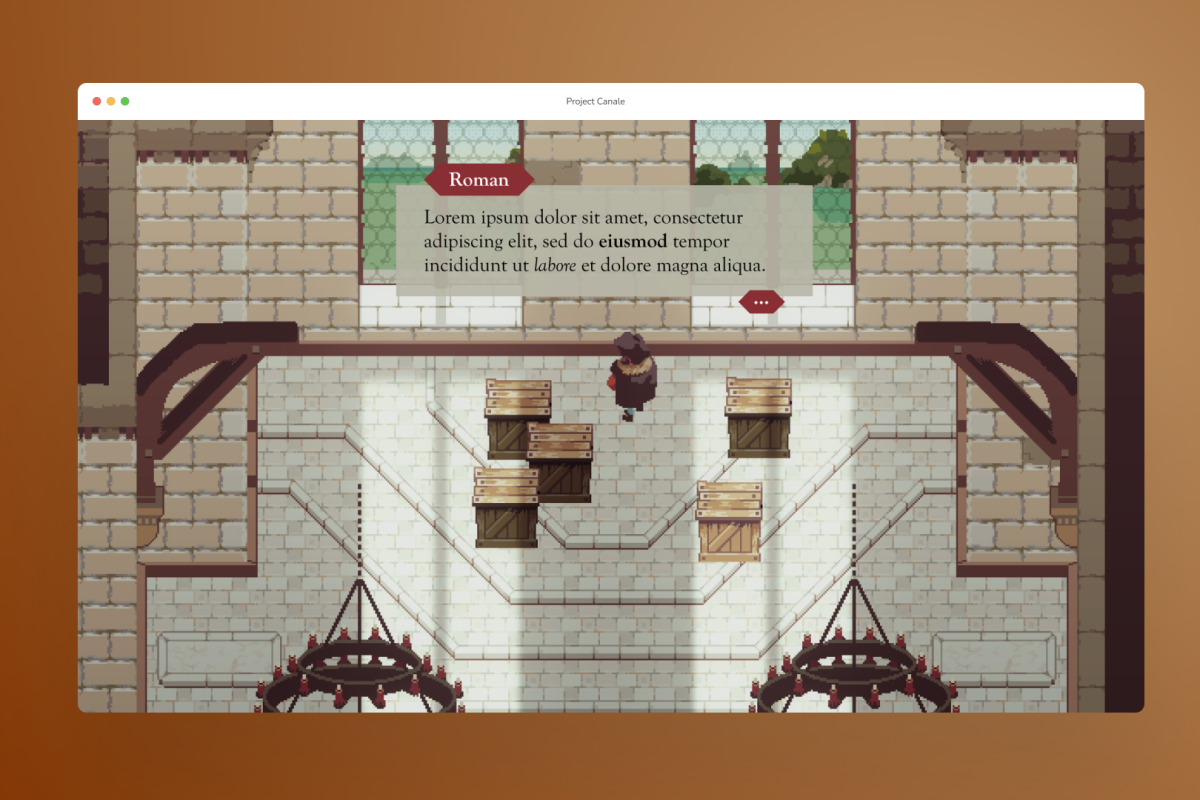 A desktop mockup of exploration and dialogue in Project Canale